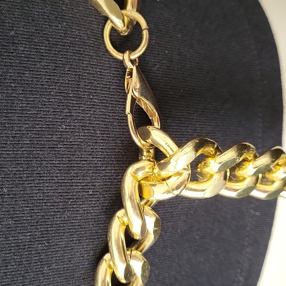 Women's Gold Tone Wide Cuban Link Chain Belt 42" end to end 3/4" width - Picture 4 of 11